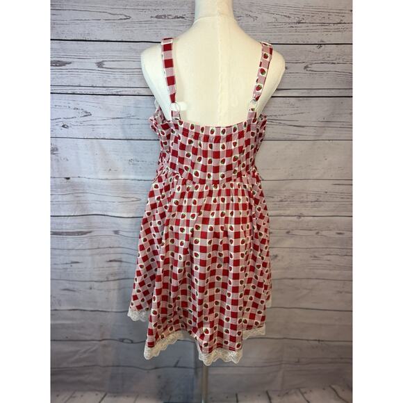 Sweet Society Coquette Strawberry Gingham Dress with Lace Trim Bows Size L - Picture 4 of 5